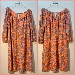 Cato Boho Paisley Coral Midi Dress Sleeve Detail
